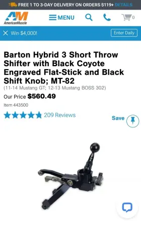 Bmhyb11-2bb Barton Hybrid 3 Short Throw Shifter With Black Coyote Engraved Flat-stick Mt-82
