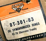 1966-70 Transmission Synchronizer Rings Chevrolet Brass #DT-301-83 #WT301-83 Nos New. Price: $70.00.