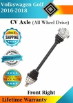 New Oe Front Right Cv Axle For 2016-2018 Volkswagen Golf 4X4 Lifetime Warranty. Price: $165.22.