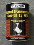 Genuine Toyota Manual Transmission Gear Oil Lv 75W Liter Can (08885-81007) New. Price: $40.00.